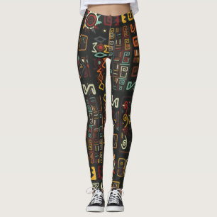  zwarte geoometrische Afrikaanse doodle Leggings