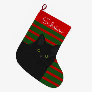 Zwarte Gepersonaliseerde Kat Grote Kerstsok