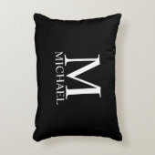 Zwarte gepersonaliseerde monogram en naam accent kussen (Voorkant(Verticaal))