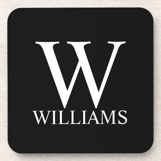 Zwarte gepersonaliseerde monogram en naam bier onderzetter (Voorkant)