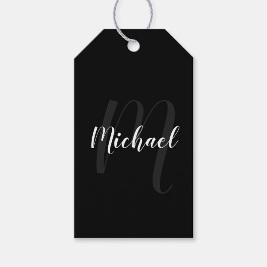 Zwarte gepersonaliseerde monogram en naam cadeaulabel (Voorkant)