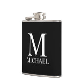 Zwarte gepersonaliseerde monogram en naam heupfles (Links)