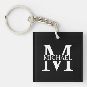 Zwarte gepersonaliseerde monogram en naam sleutelhanger