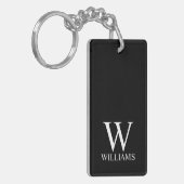Zwarte gepersonaliseerde monogram en naam sleutelhanger (Voorkant Links)