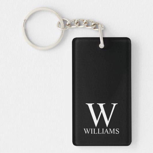 Zwarte gepersonaliseerde monogram en naam sleutelhanger (Voorkant)