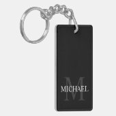 Zwarte gepersonaliseerde monogram en naam sleutelhanger (Voorkant Links)
