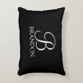 Zwarte gepersonaliseerde script monogram en naam accent kussen (Voorkant(Verticaal))