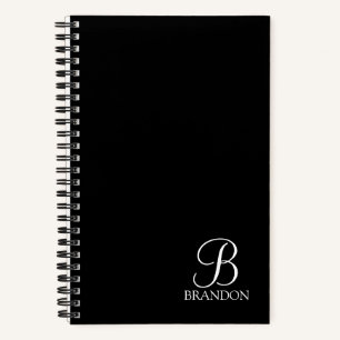 Zwarte gepersonaliseerde script monogram en naam notitieboek