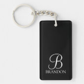 Zwarte gepersonaliseerde script monogram en naam sleutelhanger (Voorkant)