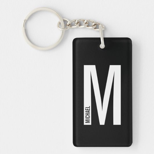 Zwarte gepersonaliseerde vette monogram en naam sleutelhanger (Voorkant)