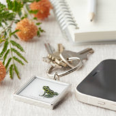 Zwarte gepotte groene giftige kunstkikker sleutelhanger (Zijkant)