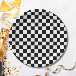 Zwarte geruite Borden Papieren Bordje