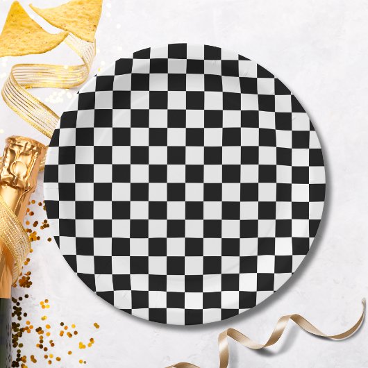 Zwarte geruite Borden Papieren Bordje