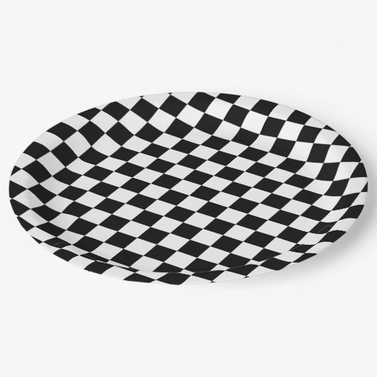 Zwarte geruite Borden Papieren Bordje (Gekanteld)