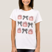 Zwarte Geruite Bow Coquette Roze Luipaard Pompoen T-shirt (Voorkant)
