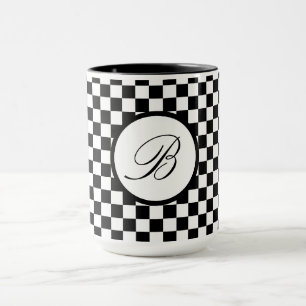 Zwarte geruite mok met monogram