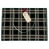 Zwarte geruite naamlabel kerstcadeautas groot cadeauzakje (Voorkant)