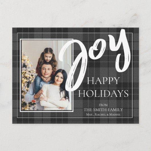 Zwarte geruite tartan foto vrolijke feestdagen (Voorkant)
