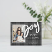 Zwarte geruite tartan foto vrolijke feestdagen (Staand voorkant)