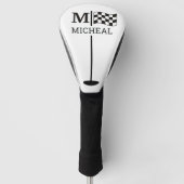 Zwarte geruite vlag monogram golfheadcover (Voorkant)