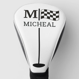 Zwarte geruite vlag monogram golfheadcover
