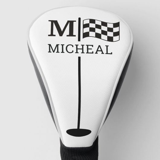 Zwarte geruite vlag monogram golfheadcover