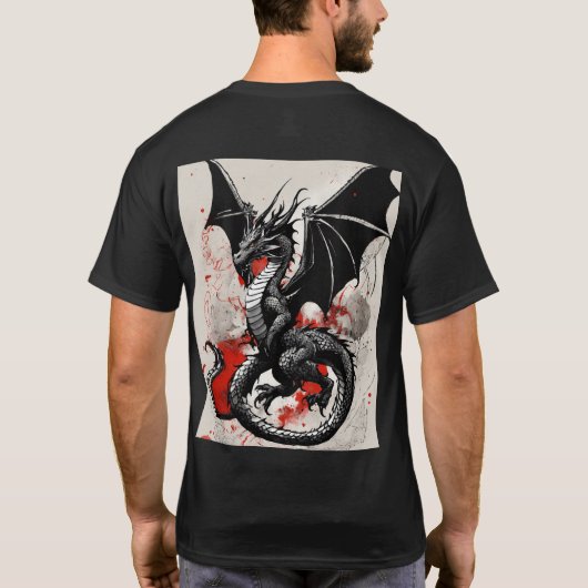 zwarte geschaalde draak t-shirt (Achterkant)