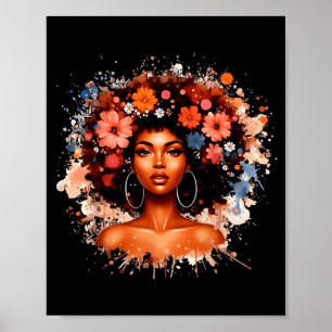 Zwarte Geschiedenis Afro Haar Bloem Meisje Vrouwen Poster