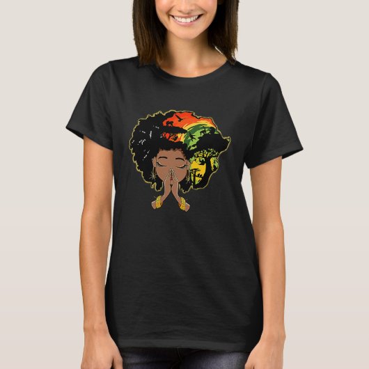Zwarte Geschiedenis Afro Vrouw Biddend God Melanin T-shirt (Voorkant)