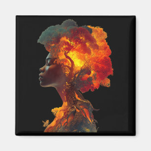 Zwarte Geschiedenis Afro Vrouw Boomwortels Natuur Magneet