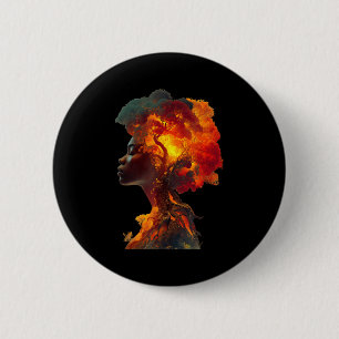 Zwarte Geschiedenis Afro Vrouw Boomwortels Natuur Ronde Button 5,7 Cm