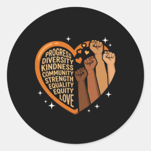 Zwarte Geschiedenis Hart Vuisten Diversiteit Gelij Ronde Sticker