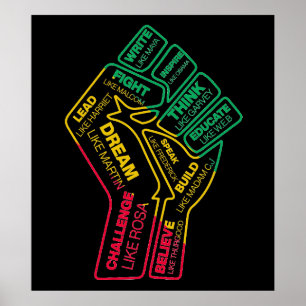 Zwarte geschiedenis held's motivatie vuist poster