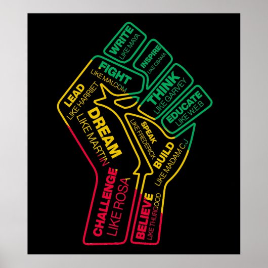 Zwarte geschiedenis held's motivatie vuist poster (Voorkant)