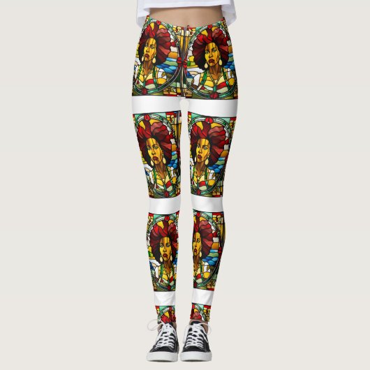 Zwarte geschiedenis maand gebrandschilderd glas Ch Leggings (Voorkant)