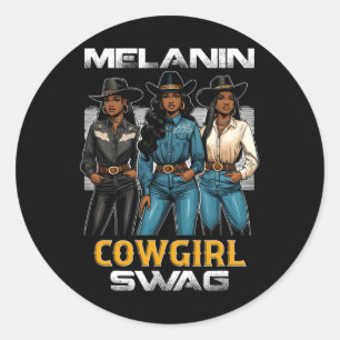 Zwarte Geschiedenis Maand Melanine Cowgirl Swag 1 Ronde Sticker