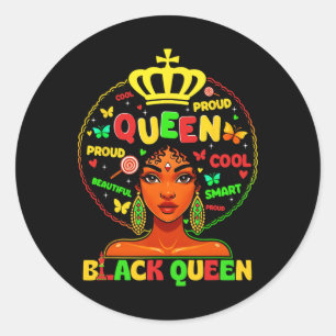 Zwarte Geschiedenis Maand Zwarte Koningin Afro Mel Ronde Sticker