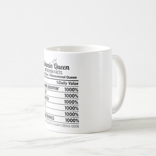 Zwarte Geschiedenis Melanin Queen Nutrition Feit M Koffiemok (Voorkant rechts)