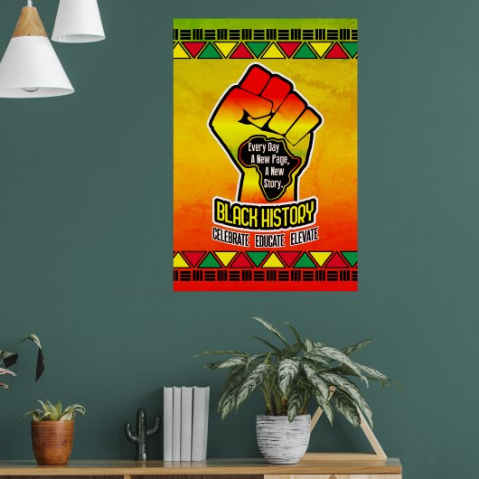 Zwarte geschiedenis met Afrikaanse kaart en vuist Poster (Woonkamer 1)
