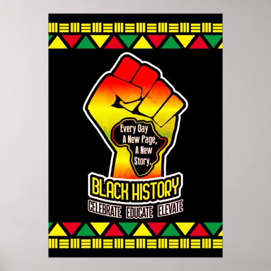 Zwarte geschiedenis met Afrikaanse kaart en vuist  Poster (Voorkant)