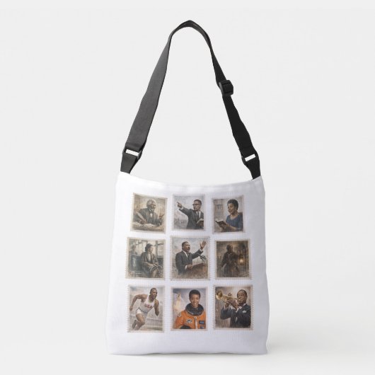 Zwarte geschiedenis postzegels crossbody tas (Voorkant)