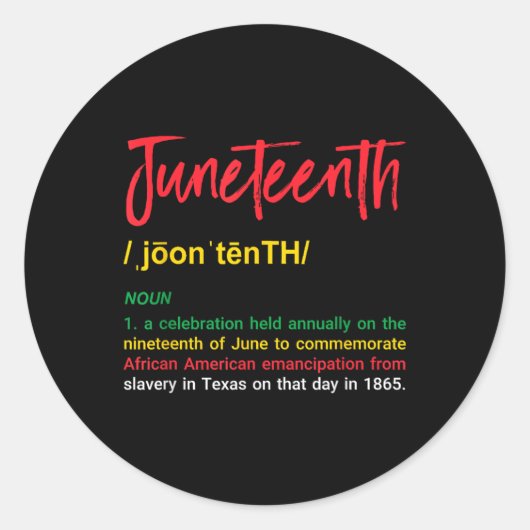 Zwarte geschiedenis Retro Juneteenth Definitie Gra Ronde Sticker (Voorkant)