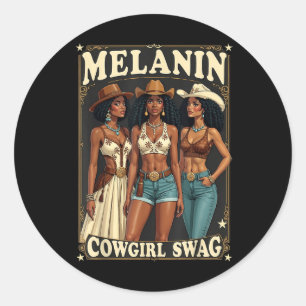 Zwarte geschiedenis Rodeo Cowgirls rijden Melanin Ronde Sticker
