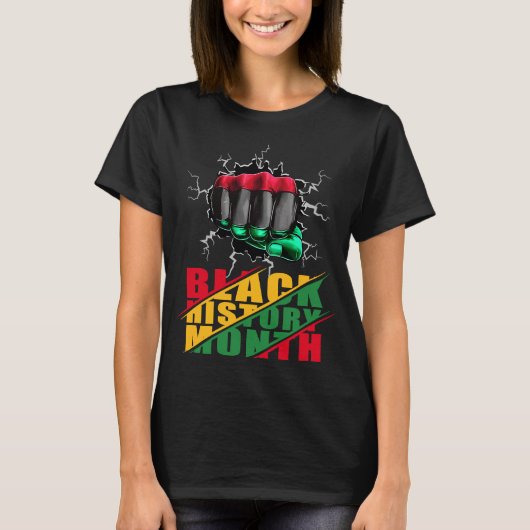Zwarte geschiedenismaand BHM Afro Pride Hand Fist T-shirt (Voorkant)