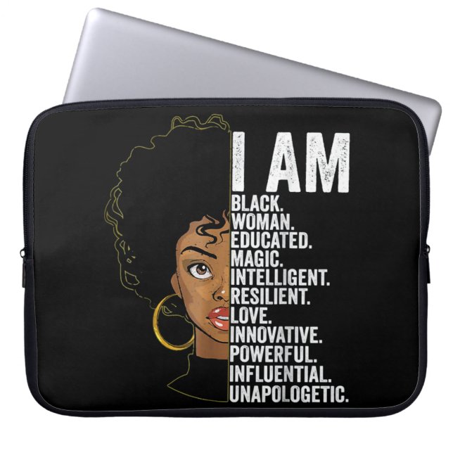 Zwarte geschiedenismaand laptop sleeve (Voorkant)