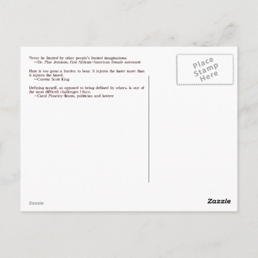 Zwarte geschiedenismaand, mooie vrouwelijke retro briefkaart (Achterkant)