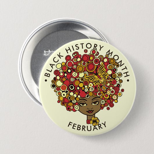 Zwarte geschiedenismaand, mooie vrouwelijke retro ronde button 7,6 cm (Voorkant /achterkant)