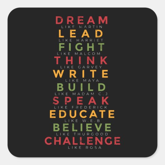 Zwarte geschiedenismaand vierkante sticker (Voorkant)