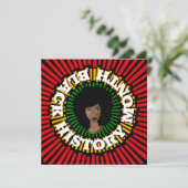 Zwarte geschiedenismaand, zon- en zwarte vrouw kaart (Staand voorkant)