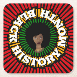 Zwarte geschiedenismaand, zon- en zwarte vrouw kartonnen onderzetters